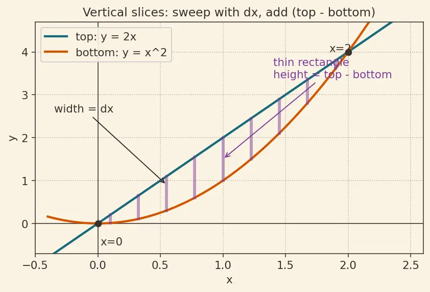 Figure — Area between curves — horizontal and vertical slices