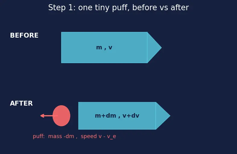 Figure — Δv = v_e · ln(m₀ - m_f) — understanding each term