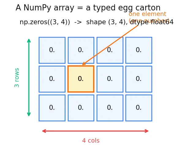 Figure — Array creation — np.zeros, np.ones, np.linspace, np.arange, np.random