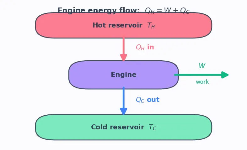 Figure — Carnot cycle — full derivation, efficiency = 1 − T_C - T_H