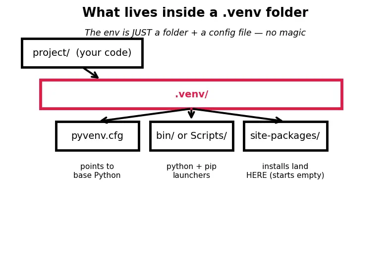 Figure — Virtual environments — venv, pip, requirements.txt