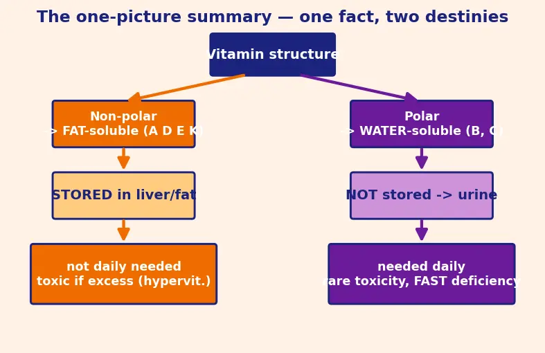 Figure — Vitamins — fat-soluble (A, D, E, K) vs water-soluble (B-complex, C)