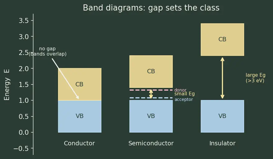 Figure — Electrical properties — conductors, semiconductors, insulators; doping (n-type, p-type)