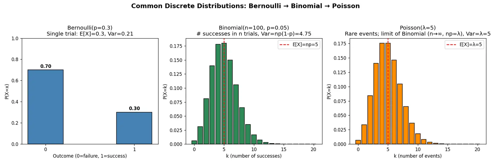 Figure — Common distributions (Bernoulli, Binomial, Poisson)