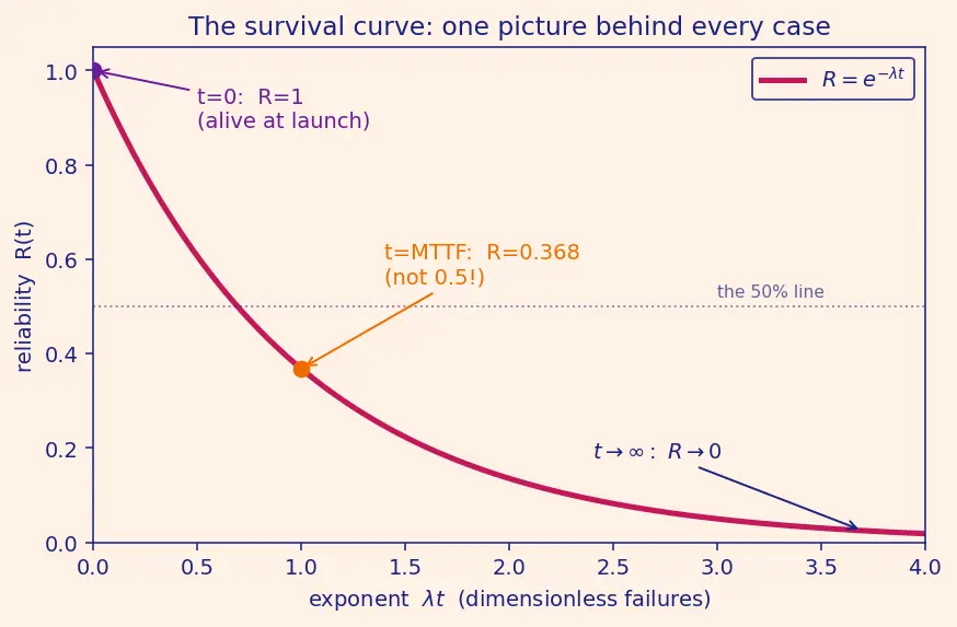 Figure — Reliability — MTTF, MTBF, exponential failure model
