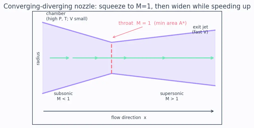 Figure — Nozzle thermodynamics — isentropic expansion from chamber to exit