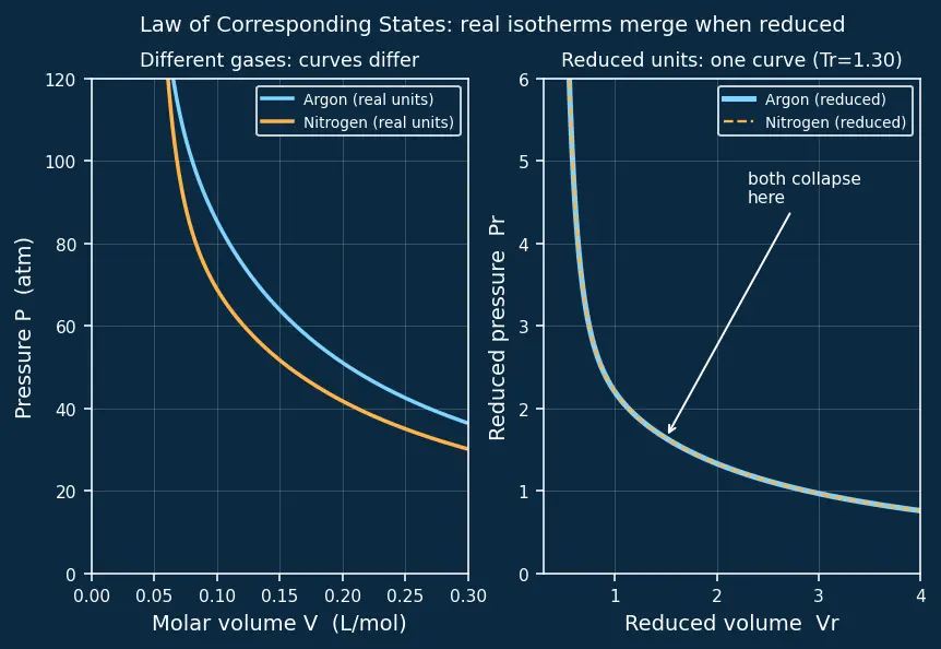 Figure — Critical constants Tc, Pc, Vc; law of corresponding states