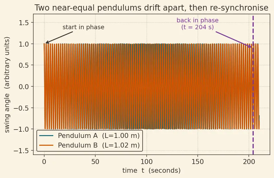 Figure — Simple pendulum — small angle approximation, T = 2π√(L - g) derivation