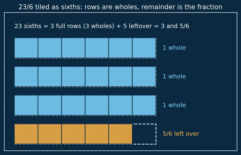 Figure — Fractions — proper, improper, mixed numbers