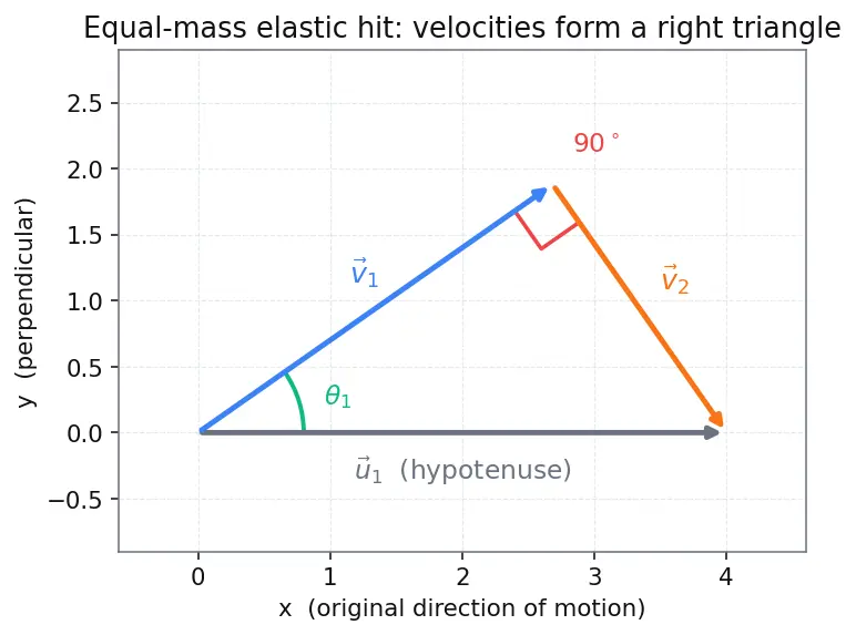 Figure — Elastic collisions — 2D -  angle relationship