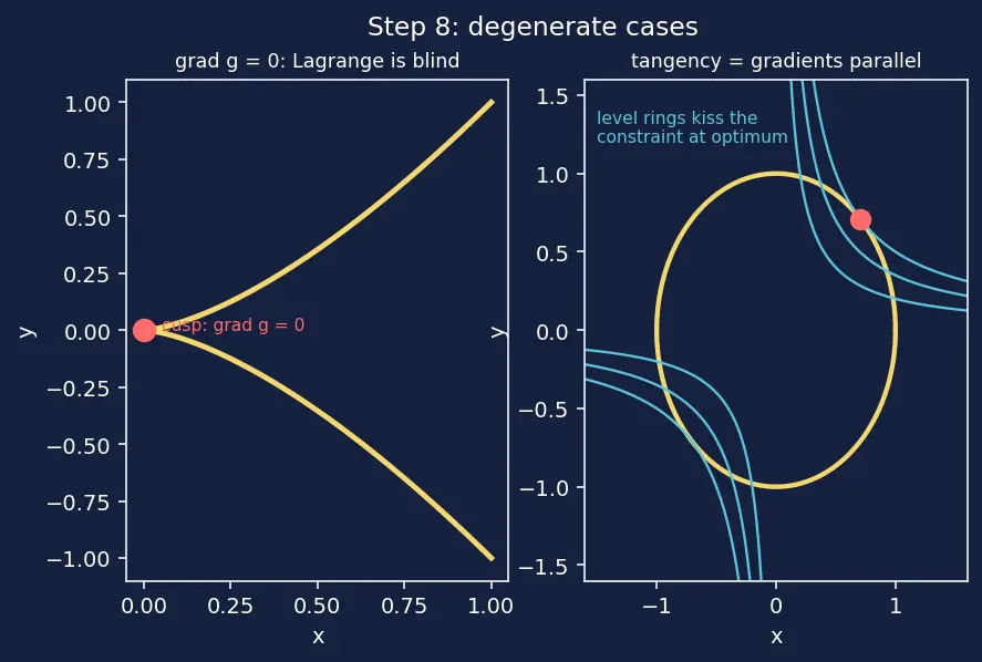 Figure — Lagrange multipliers — one and two constraints
