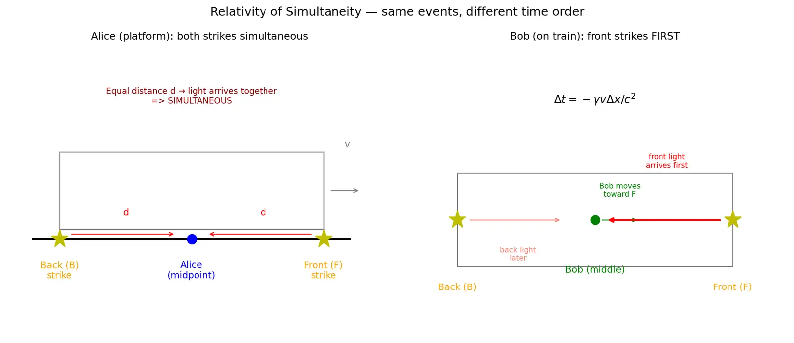 Figure — Simultaneity — relativity of simultaneity