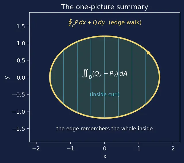 Figure — Green's theorem — proof sketch, both forms