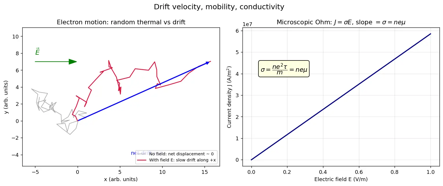 Figure — Drift velocity, mobility, conductivity