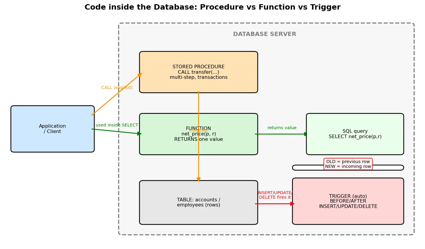 Figure — Stored procedures, triggers, functions