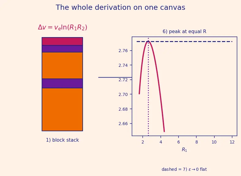 Figure — Optimal staging — equal mass ratios (for same Isp)