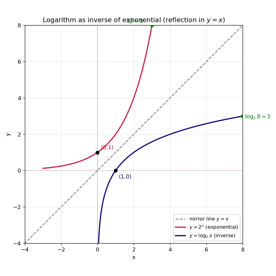 Figure — Logarithm — definition as inverse of exponential