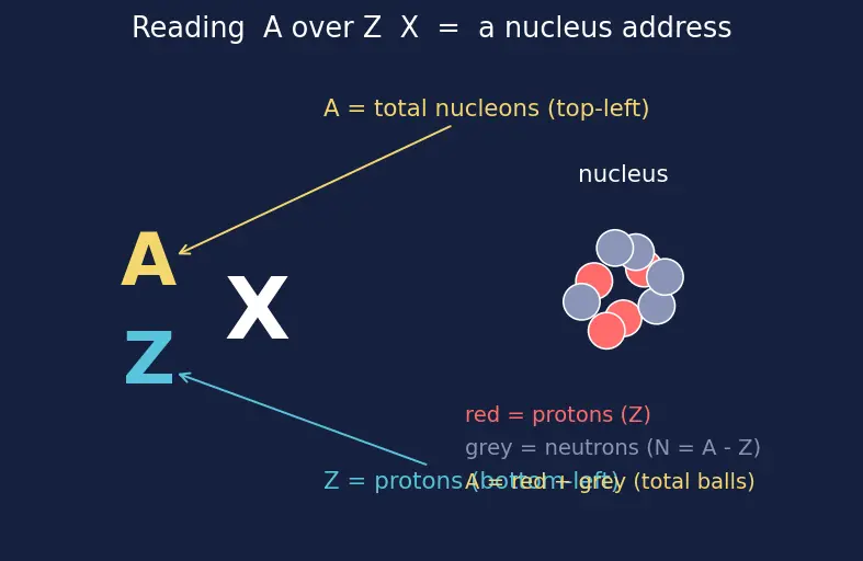 Figure — Atomic number Z, mass number A, isotopes, isobars, isotones