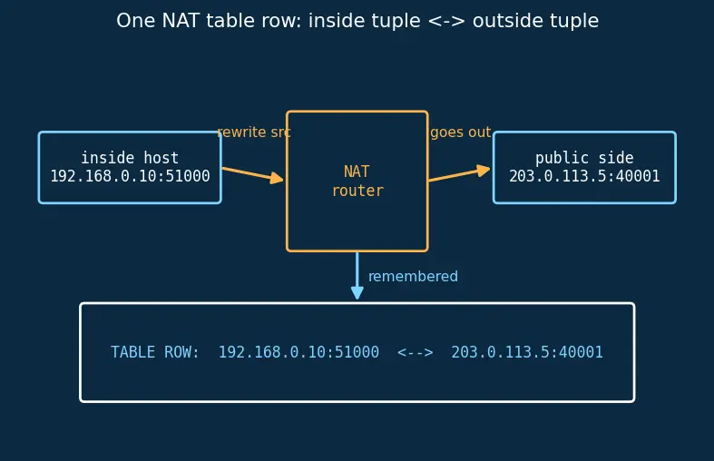 Figure — NAT — why, how, types (SNAT, DNAT, PAT)