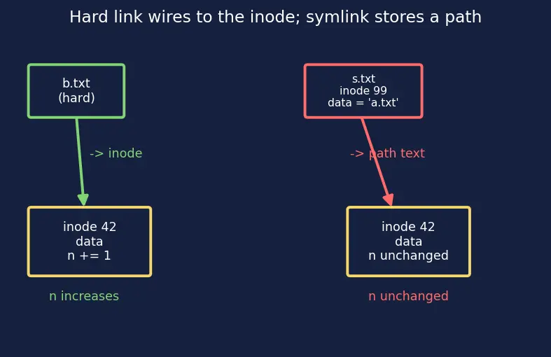 Figure — Directory structure — tree, DAG (hard links, symbolic links)