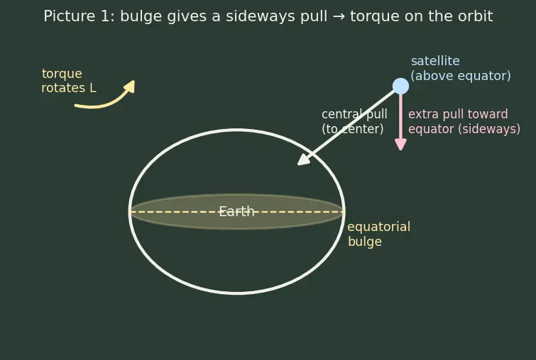 Figure — Orbital perturbations — J2 effect (oblateness), derivation of nodal precession