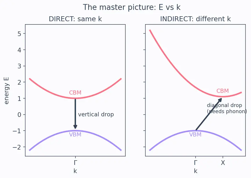Figure — Direct vs indirect band gap materials