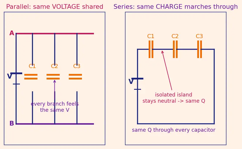 Figure — Series and parallel capacitors — derivations
