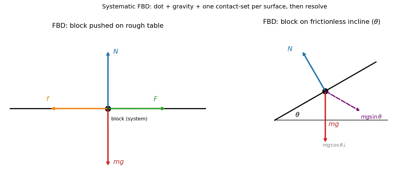 Figure — Free body diagrams — systematic drawing technique