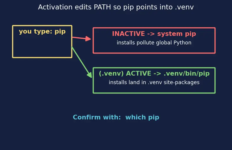 Figure — Virtual environments — venv, pip, requirements.txt