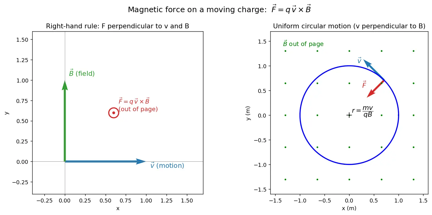 Figure — Magnetic force on charge — F = qv × B