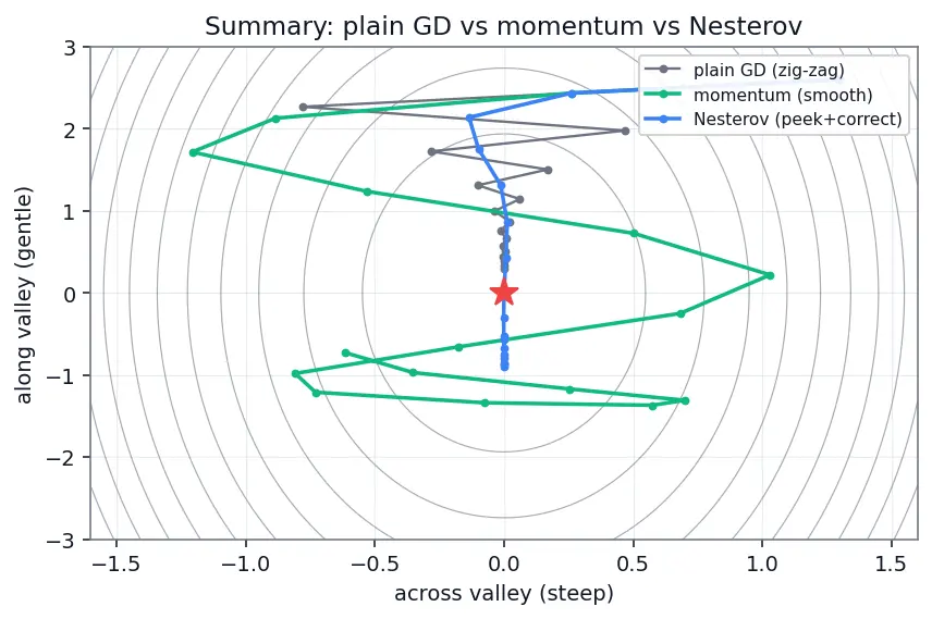 Figure — Momentum and Nesterov momentum