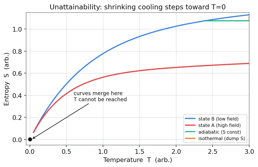 Figure — Third law of thermodynamics — S → 0 as T → 0