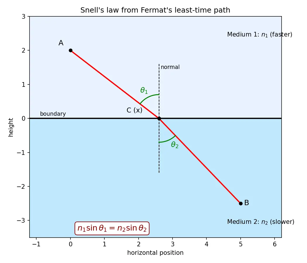 Figure — Snell's law — derivation from Fermat's principle