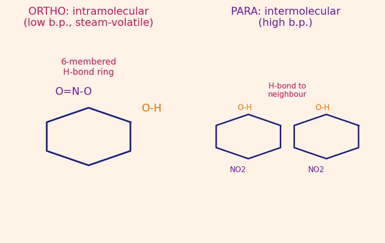 Figure — Hydrogen bonding — intermolecular, intramolecular; consequences (boiling points, water density)