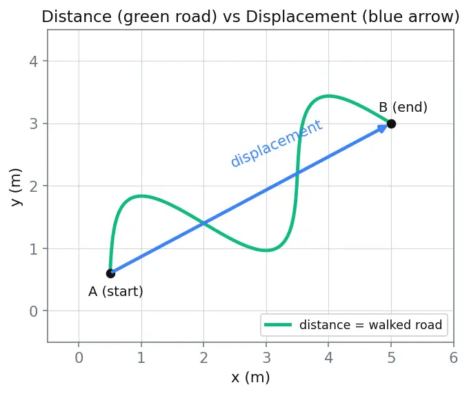 Figure — Position vector, displacement, distance