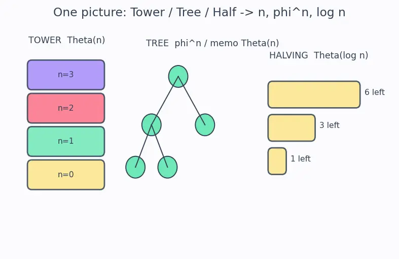 Figure — Classic recursion — factorial, Fibonacci, binary search