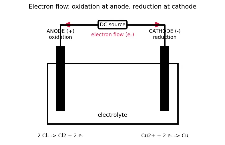 Figure — Electrolysis — Faraday's laws (m = ZIt), industrial electrolysis (NaCl, Al)