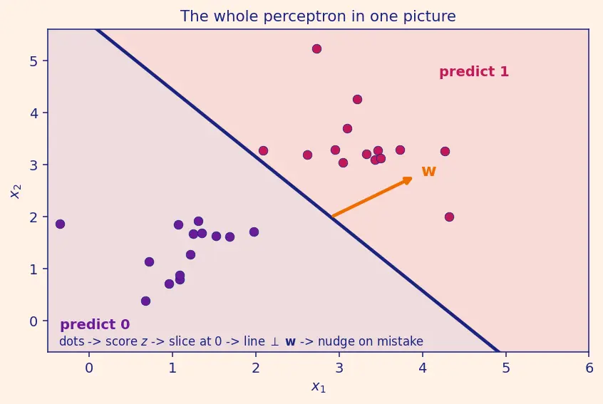 Figure — The perceptron model and history