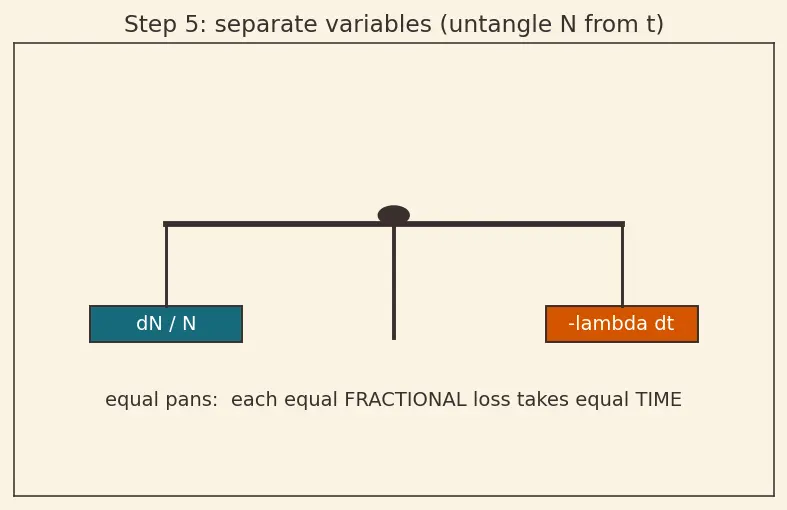 Figure — Decay law — N = N₀ e^(−λt), half-life, activity