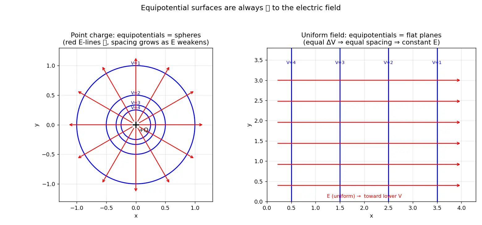 Figure — Equipotential surfaces — perpendicular to field