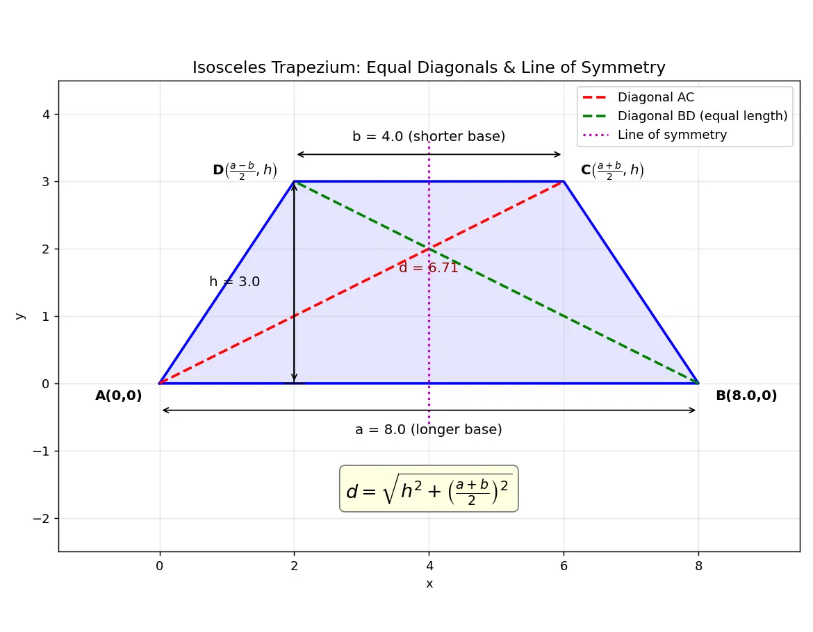 Figure — Properties of each quadrilateral — diagonals, angles, symmetry