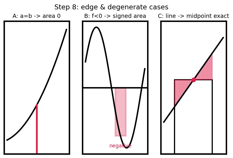 Figure — Riemann sums — left, right, midpoint; formal definition of definite integral