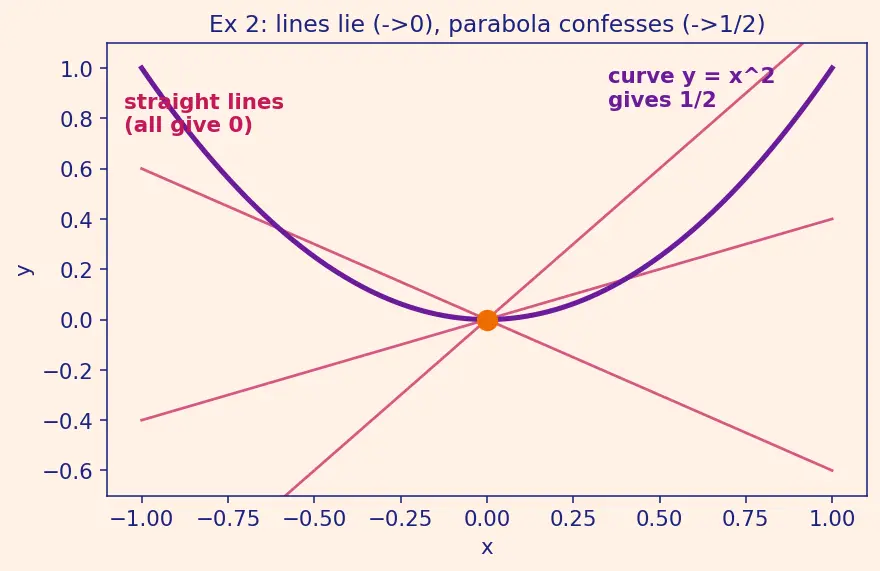 Figure — Limits and continuity in 2D — path-dependence issue