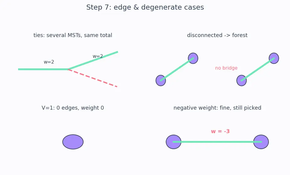 Figure — Minimum Spanning Tree — Kruskal's (Union-Find), Prim's (priority queue)