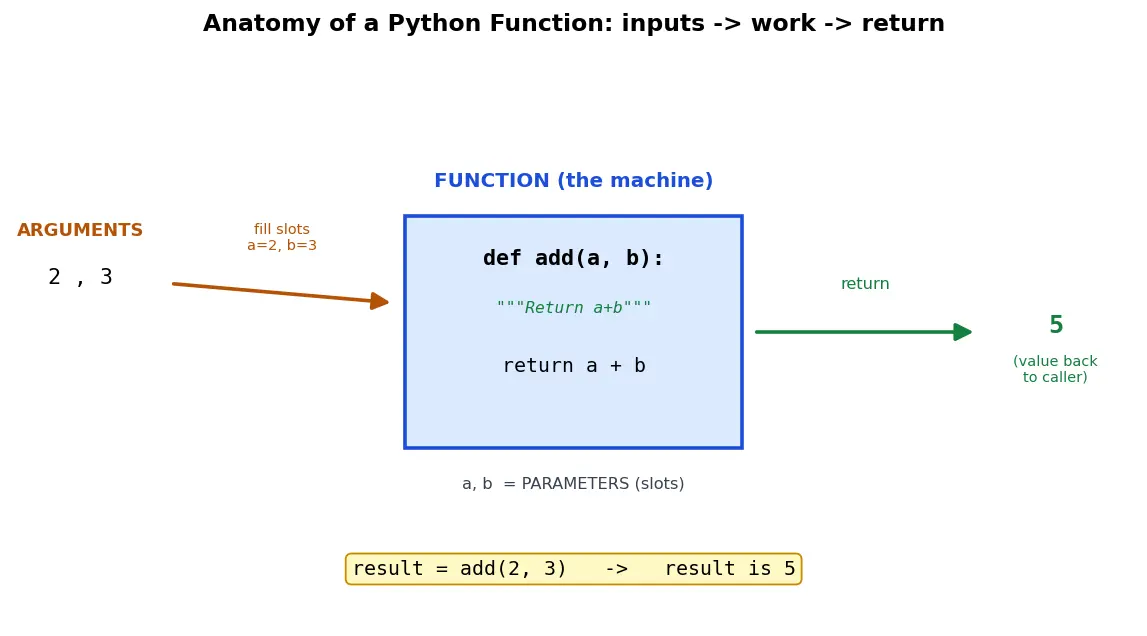 Figure — Functions — def, parameters, return, docstrings