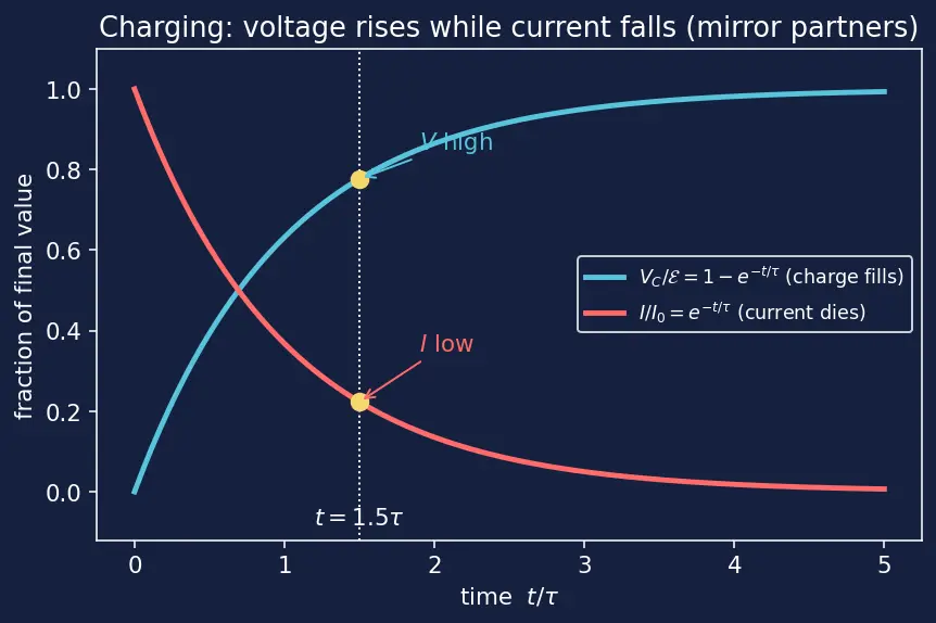 Figure — RC circuits — charging, discharging, time constant τ = RC